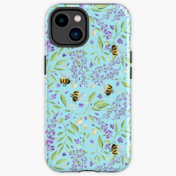 Protective iPhone Case Bees And Wisteria Hanging Purple Garland Insect Honey Heavy Duty Shockproof Hard Shell IP15 Magnetic MagSafe Compatible