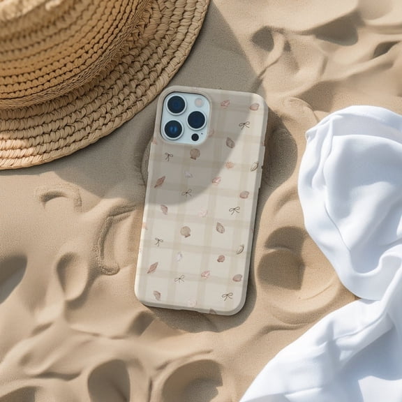 Protective iPhone Case Beige SeasCollage Protective Cell Phone Case Dainty Minimalist Aesthetic Cover Style 2 IP13/14 Magnetic MagSafe Compatible