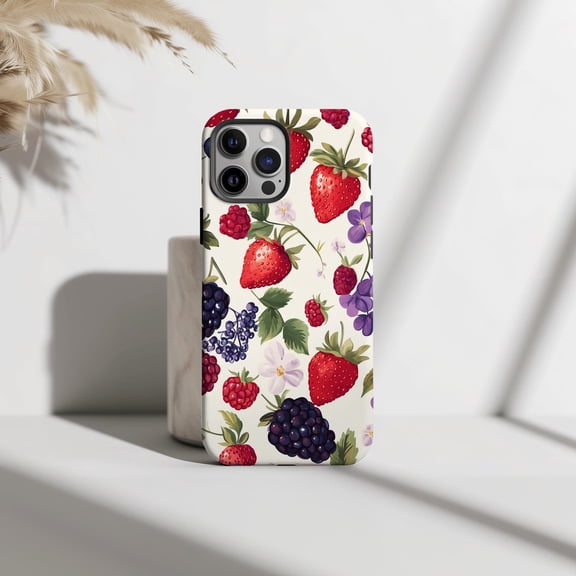Protective iPhone Case Berry Bliss Collage Raspberry Strawberry Art Sweet Summer Harvest Shield IP13/14 Magnetic MagSafe Compatible
