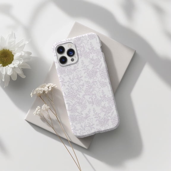 Protective iPhone Case Bird Toile De Jouy Cell Phone Case Lavender Chinoiserie Spring Cover IP15 Magnetic MagSafe Compatible