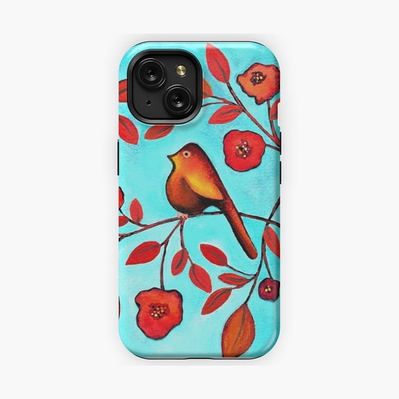 Protective iPhone Case Bird on a Branch Nature Artwork Phone Case IP13/14 Magnetic MagSafe Compatible