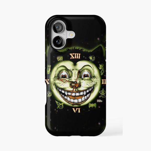 Protective iPhone Case Black Cat Halloween Clock Design Phone Case IP13/14 Magnetic MagSafe Compatible