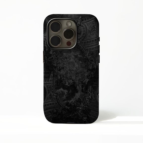 Protective iPhone Case Black Gothic Protective Cell Phone Case Baroque Carved Pattern Cover IP13/14 Magnetic MagSafe Compatible