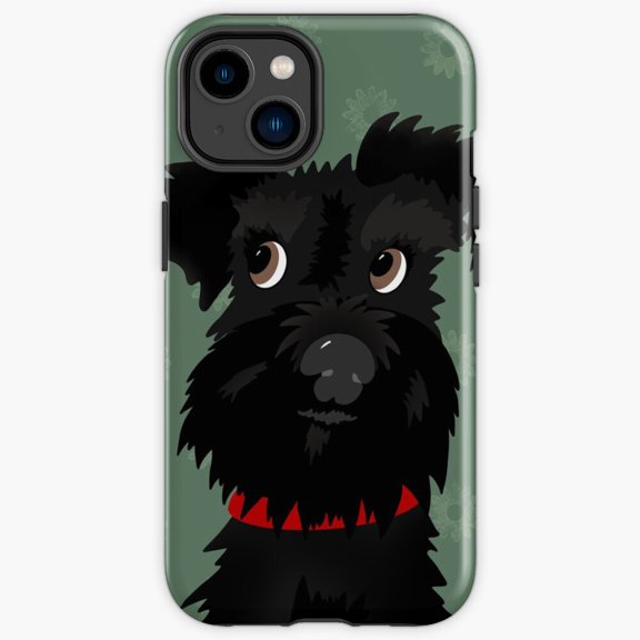 Protective iPhone Case Black Miniature Schnauzer Dog With Green Daisies Floral Cover IP16 Magnetic MagSafe Compatible
