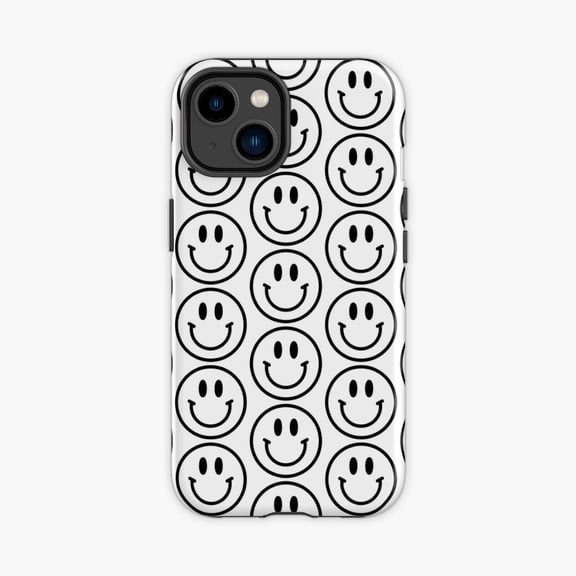 Protective iPhone Case Black Preppy Smiley Face Phone Case IP13/14 Magnetic MagSafe Compatible