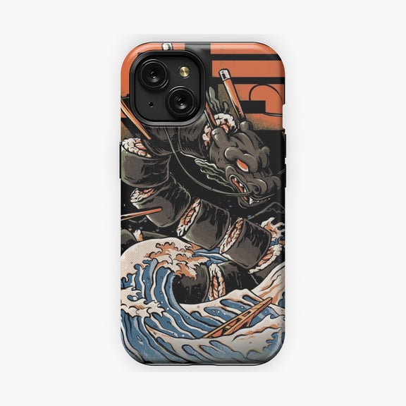 Protective iPhone Case Black Sushi Dragon Fantasy Artwork Phone Case Design IP15 Magnetic MagSafe Compatible