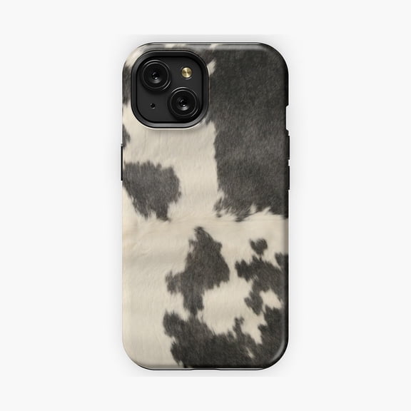 Protective iPhone Case Black & White Cow Hide Phone Case with Classic Print Design IP16 Magnetic MagSafe Compatible