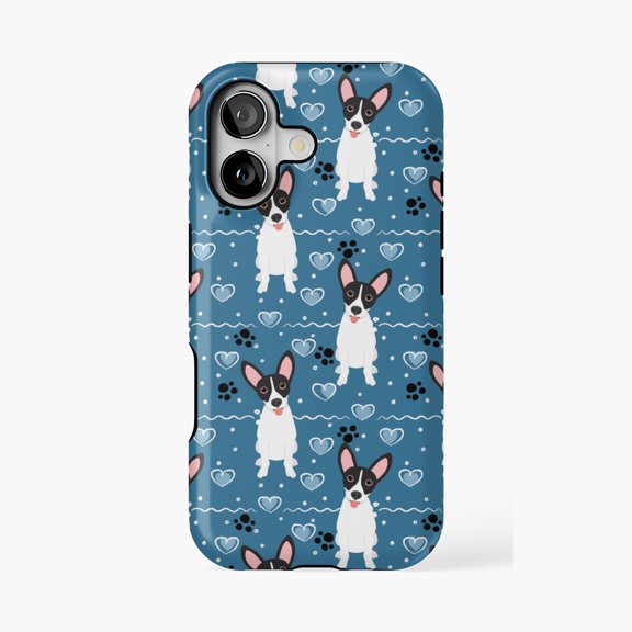 Protective iPhone Case Black White Rat Terrier Love Design Phone Case IP13/14 Magnetic MagSafe Compatible