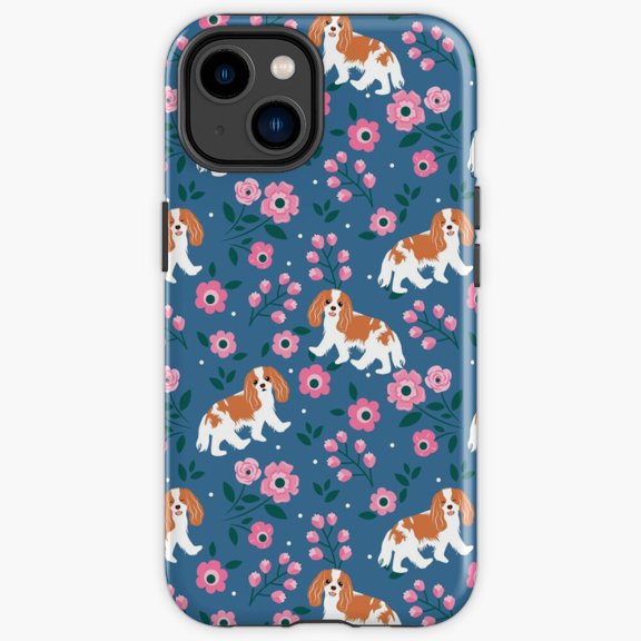 Protective iPhone Case Blenheim Cavalier King Charles Spaniel Midnight Garden Heavy Duty Shockproof Hard Shell IP13/14 Magnetic MagSafe Compatible