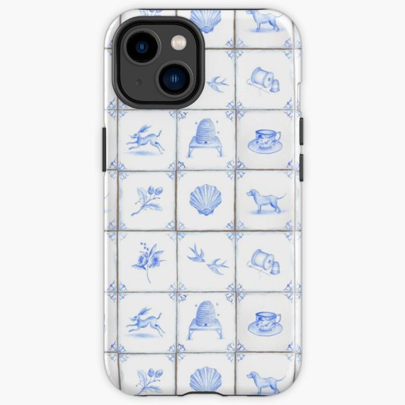 Protective iPhone Case Blue And White Delft Tile Design Traditional Porcelain Heavy Duty Shockproof Hard Shell IP13/14 Magnetic MagSafe Compatible