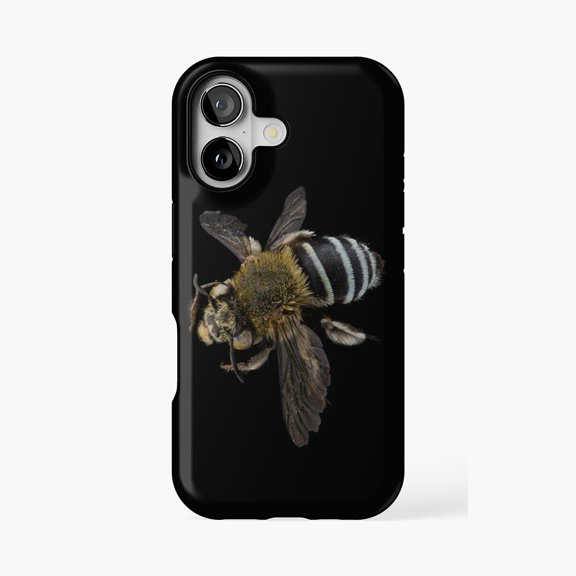 Protective iPhone Case Blue Banded Bee Botanical Insect Design Phone Case IP 15ProMax Magnetic MagSafe Compatible
