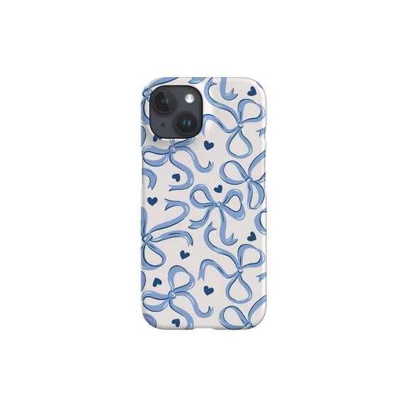 Protective iPhone Case Blue Bows Hearts Cute Girly Coquette Aesthetic Ribbon Tie Cover IP15 Magnetic MagSafe Compatible