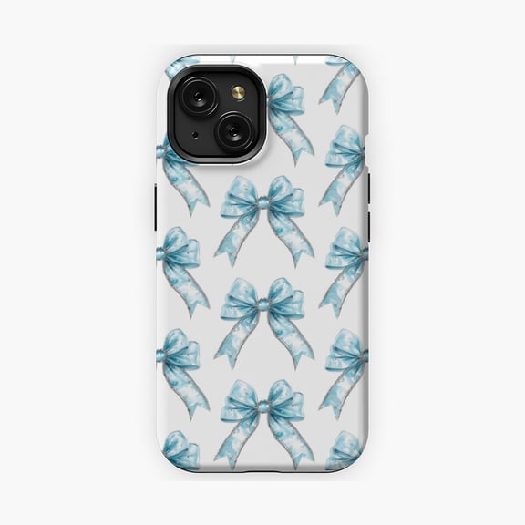 Protective iPhone Case Blue Coquette Bow Rhinestones Girly Silk Bow Design Phone Case Chic Style IP13/14 Magnetic MagSafe Compatible