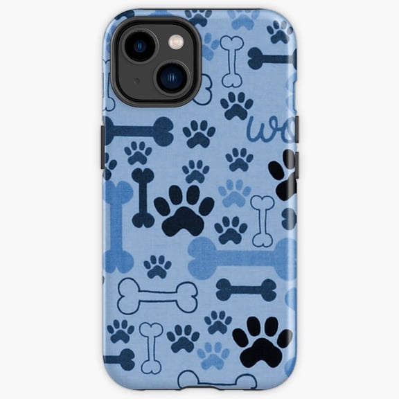 Protective iPhone Case Blue Dog Bones And Paw Prints Pattern Heavy Duty Shockproof Hard Shell IP13/14 Magnetic MagSafe Compatible