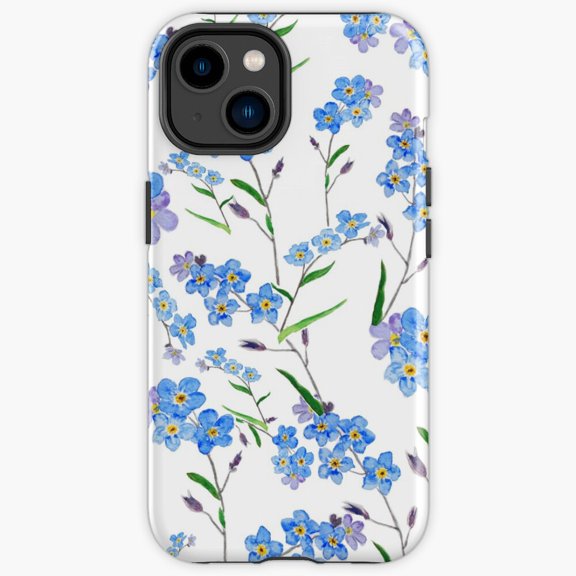 Protective iPhone Case Blue Forget Me Not Pattern Seamless Spring Flower Heavy Duty Shockproof Hard Shell IP13/14 Magnetic MagSafe Compatible