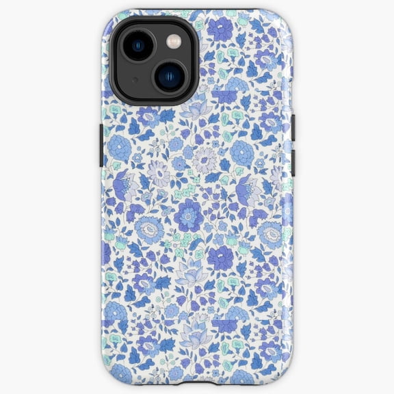 Protective iPhone Case Blue Liberty Pattern Betsy Retro Dainty Field Blossom Heavy Duty Shockproof Hard Shell IP13/14 Magnetic MagSafe Compatible