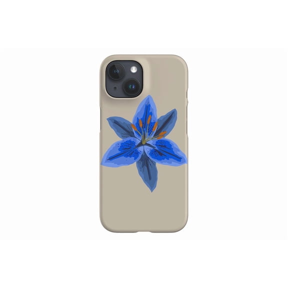 Protective iPhone Case Blue Lily Flower Abstract Floral Design Off White Botanical Cover IP15 Magnetic MagSafe Compatible