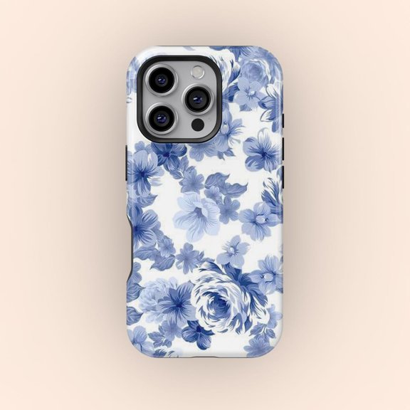 Protective iPhone Case Blue Minimalist Floral Azure Dainty Botanical Branch Outline Shield IP15 Magnetic MagSafe Compatible