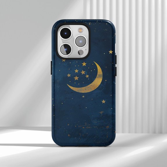 Protective iPhone Case Blue Night Moon Cell Phone Case Stars & Clouds Design Compatible Cover IP13/14 Magnetic MagSafe Compatible