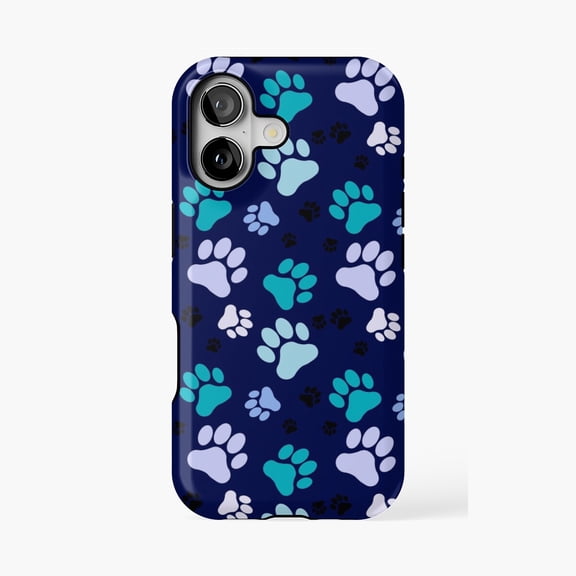 Protective iPhone Case Blue Paw Print Pattern Phone Case IP13/14 Magnetic MagSafe Compatible