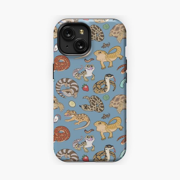 Protective iPhone Case Blue Reptile Pets Pattern Phone Case IP13/14 Magnetic MagSafe Compatible