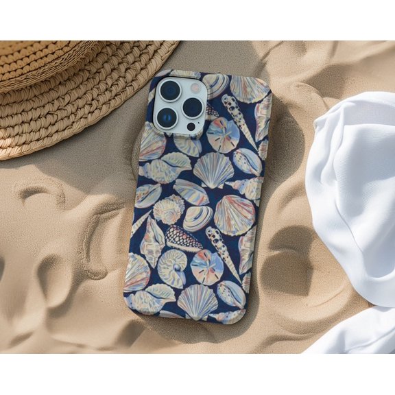 Protective iPhone Case Blue Sea Shell Collage Phone Case Girly Pattern Design IP13/14 Magnetic MagSafe Compatible