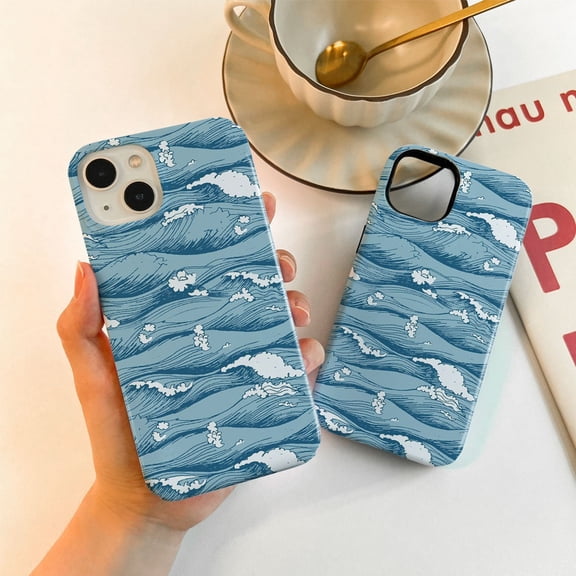 Protective iPhone Case Blue Sea Wave Phone Case Fresh Calming Vibe IP13/14 Magnetic MagSafe Compatible