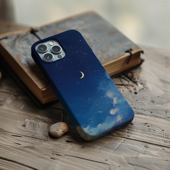 Protective iPhone Case Blue Sky Moon Phone Case IP15 Magnetic MagSafe Compatible