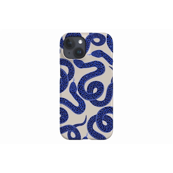 Protective iPhone Case Blue Snake Print Serpent Animal Design Off White Reptile Cover IP13/14 Magnetic MagSafe Compatible