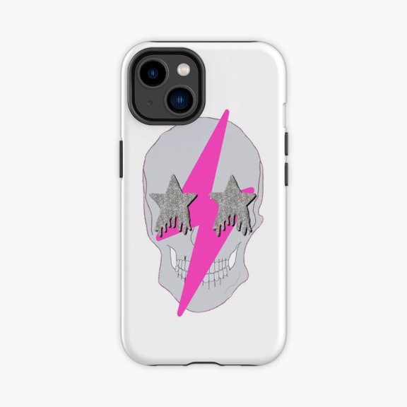 Protective iPhone Case Blush Lightning Bolt Glitter Star Eye Skull Phone Case IP13/14 Magnetic MagSafe Compatible