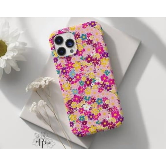 Protective iPhone Case Boho Floral Phone Case Wildflower Botanical Cover Daisy Design IP15 Magnetic MagSafe Compatible