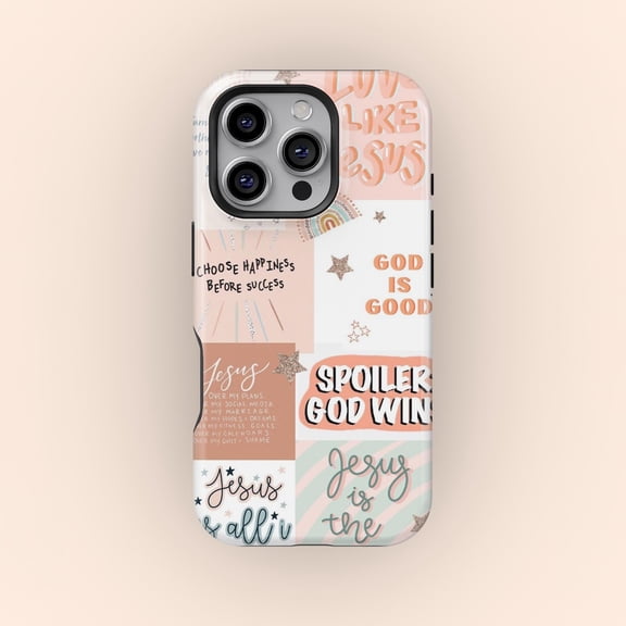 Protective iPhone Case Boho Jesus Christian Quote Collage Religious Faith Cross Slogan Shield IP13/14 Magnetic MagSafe Compatible