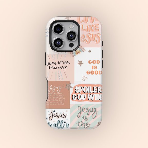 Protective iPhone Case Boho Jesus Christian Quote Collage Religious Faith Cross Slogan Shield IP16 Magnetic MagSafe Compatible