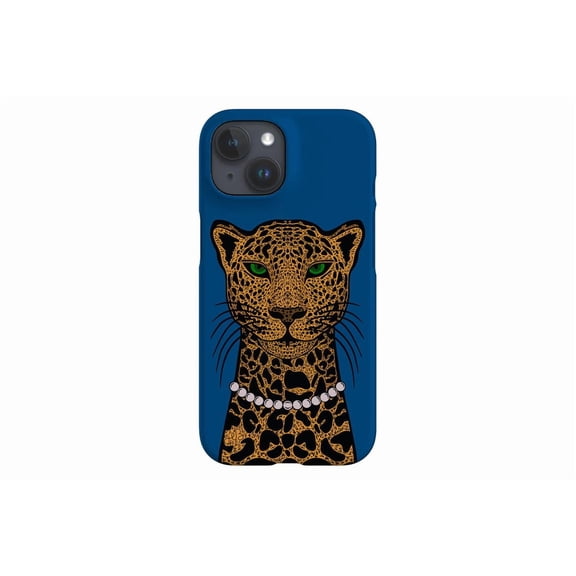 Protective iPhone Case Bold Cheetah Print Designer Cover Blue Safari Jaguar Shield IP13/14 Magnetic MagSafe Compatible