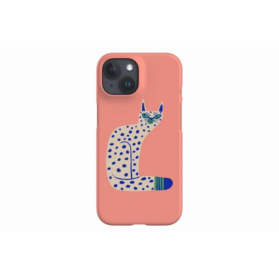 Protective iPhone Case Bold Graphic Cream Cat Abstract Dots Peach Background Feline Shield IP15 Magnetic MagSafe Compatible