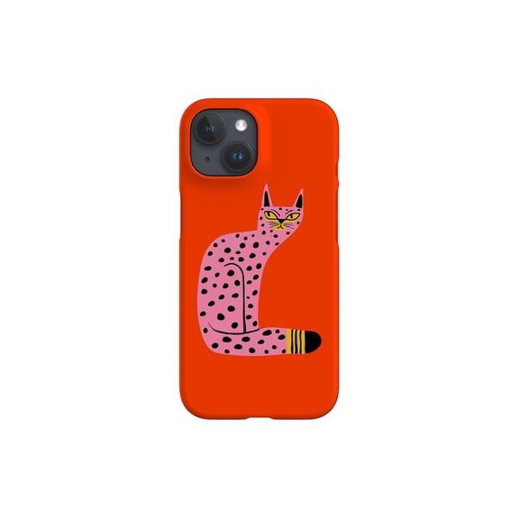 Protective iPhone Case Bold Graphic Pink Cat Abstract Dots Orange Background Feline Shield IP16 Magnetic MagSafe Compatible