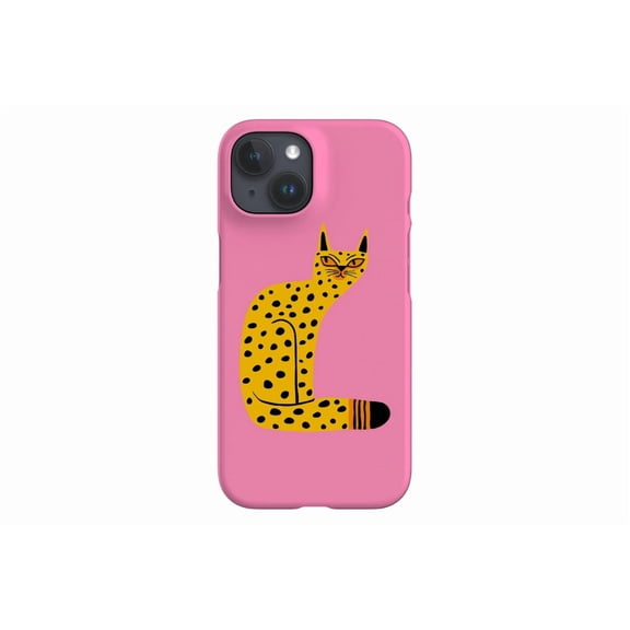 Protective iPhone Case Bold Graphic Yellow Cat Abstract Dots Pink Background Feline Cover IP15 Magnetic MagSafe Compatible