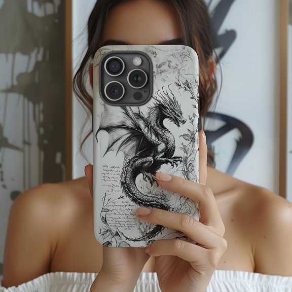 Protective iPhone Case Book Dragon Phone Case Fantasy Library Magical Bookshelf Graphic Cover IP15 Magnetic MagSafe Compatible