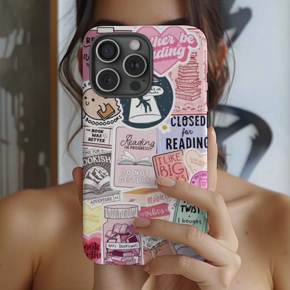 Protective iPhone Case Book Lover Collage Phone Case with Reading Inspired Design Variant IP13/14 Magnetic MagSafe Compatible