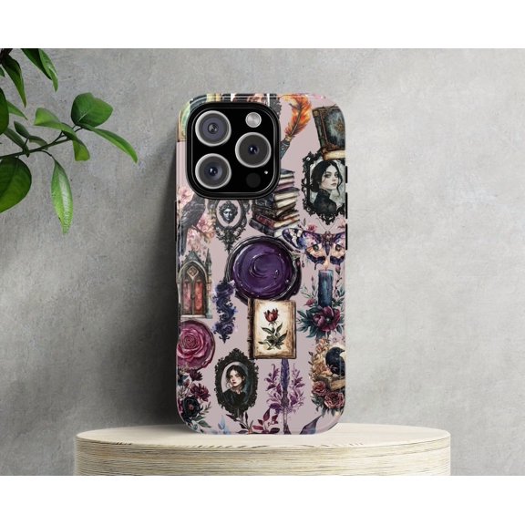 Protective iPhone Case Book Lover Raven Phone Case Dark Academia Aesthetic Cover Variant IP13/14 Magnetic MagSafe Compatible
