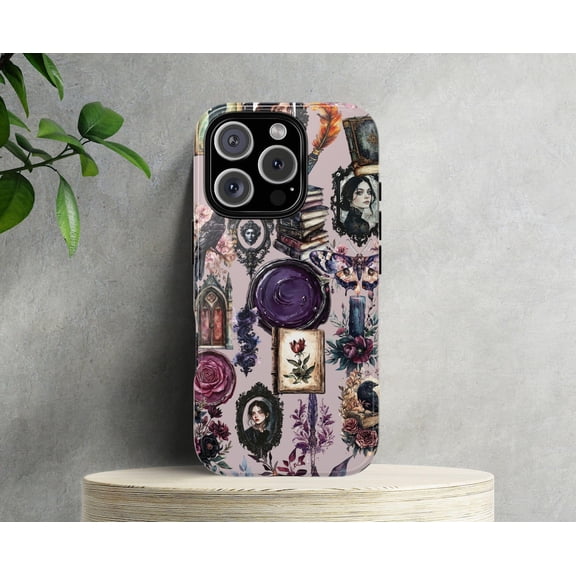 Protective iPhone Case Book Lover Raven Phone Case Dark Academia Aesthetic Cover Variant IP16 Magnetic MagSafe Compatible
