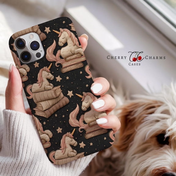 Protective iPhone Case Bookish Unicorn Cell Phone Case Cottagecore Vintage Book Lover Fantasy Aesthetic Cover IP13/14 Magnetic MagSafe Compatible