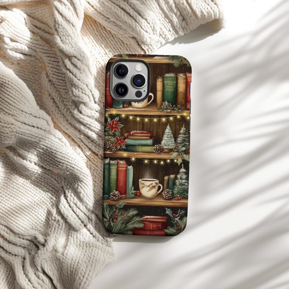 Protective iPhone Case Bookshelf Phone Case Library Festive Books Decor Cover Polycarbonate Cover Card Slot IP13/14 Magnetic MagSafe Compatible