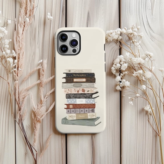 Protective iPhone Case Bookshelf Protective Cell Phone Case Floral Monogram Dual Layer Cover IP13/14 Magnetic MagSafe Compatible