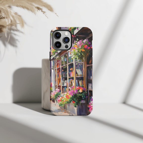 Protective iPhone Case Bookstore Scene Phone Case Colorful Literary Cute Art IP13/14 Magnetic MagSafe Compatible