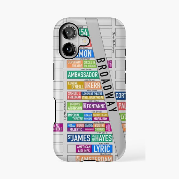 Protective iPhone Case Broadway Theater Map New York Design Phone Case IP16 Magnetic MagSafe Compatible