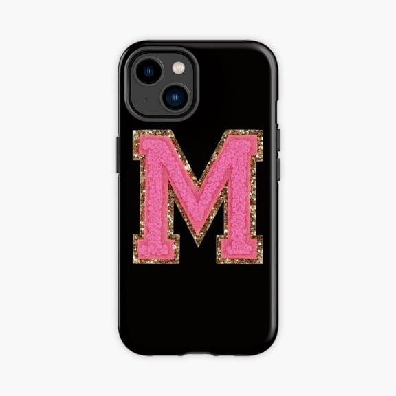 Protective iPhone Case Bubblegum Glitter Varsity Letter M Phone Case IP13/14 Magnetic MagSafe Compatible