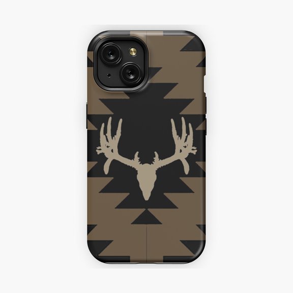 Protective iPhone Case Buck Deer Native Art Phone Case Rustic Wildlife Design IP15 Magnetic MagSafe Compatible