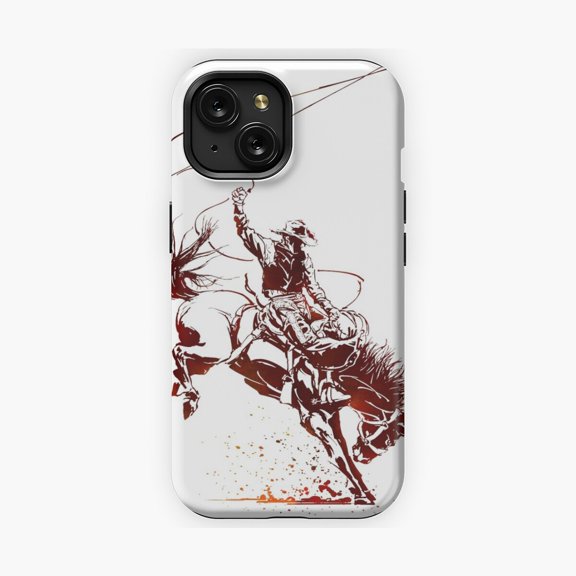 Protective iPhone Case Bucking Bronco 2 Phone Case with Wild West Rodeo Action Graphic IP13/14 Magnetic MagSafe Compatible
