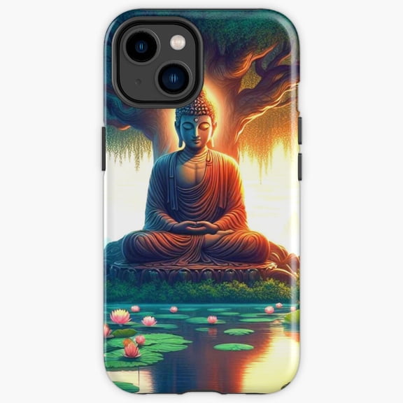 Protective iPhone Case Buddhism Reflection Vintage Zen Lotus Mandala Meditation Heavy Duty Shockproof Hard Shell IP13/14 Magnetic MagSafe Compatible